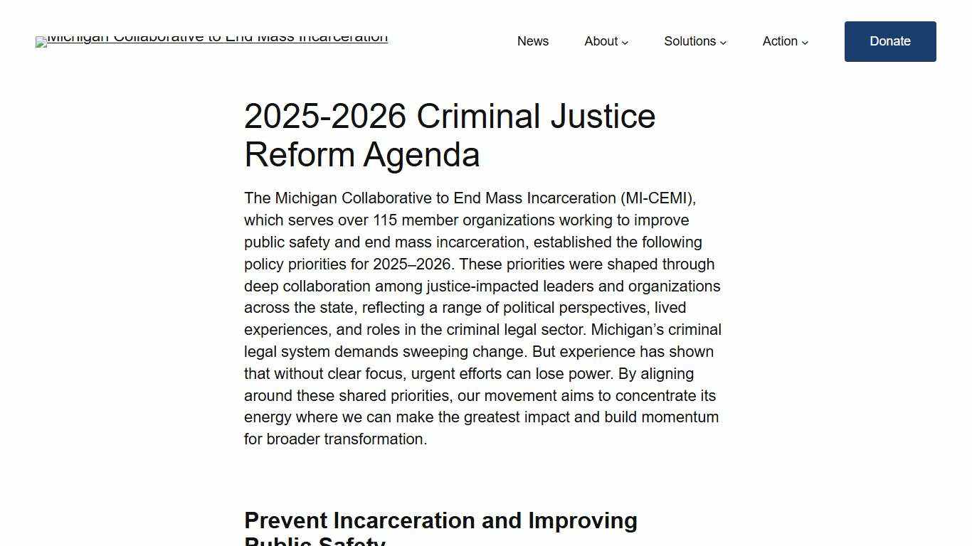 2025-2026 Criminal Justice Reform Agenda - Michigan Collaborative to End Mass Incarceration